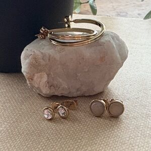 Avon GoldTone Hoops & Rhinestone & Pearl Stud Earring Set - 3 pairs E4